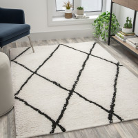 Flash Furniture RC-KJ-181070-01-57-GG Shag Style Diamond Trellis Area Rug - 5' x 7' - Ivory